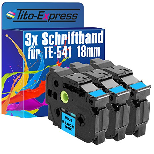 Tito-Express PlatinumSerie 3 Schriftband-Kassetten kompatibel mit Brother TZ-541 18mm Black/Blue H500 Li H75 S P300 BT P700 P750 TFI PT-P900 NW W PT-P95 RL700 S von Tito-Express