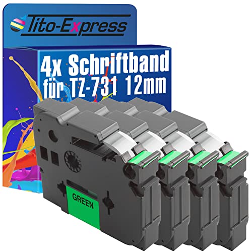 Tito-Express PlatinumSerie 4 Schriftband-Kassetten kompatibel mit Brother TZ-731 12mm Black/Green H500 Li H75 S P300 BT P700 P750 TFI PT-P900 NW W PT-P95 RL700 S von Tito-Express