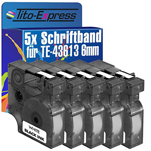 Tito-Express PlatinumSerie 5 Schriftband-Kassetten kompatibel mit Dymo D1 43613 6mm Black/White Labelmanager 260 P 300 350 D 360 D 400 420 P 450 D 500 TS von Tito-Express