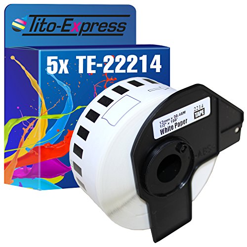 Tito-Express PlatinumSerie 5x Endlos-Etikett mit Trägerspule XXL kompatibel mit Brother P-Touch DK-22214 | Größe: 12mm x 30.48m von Tito-Express