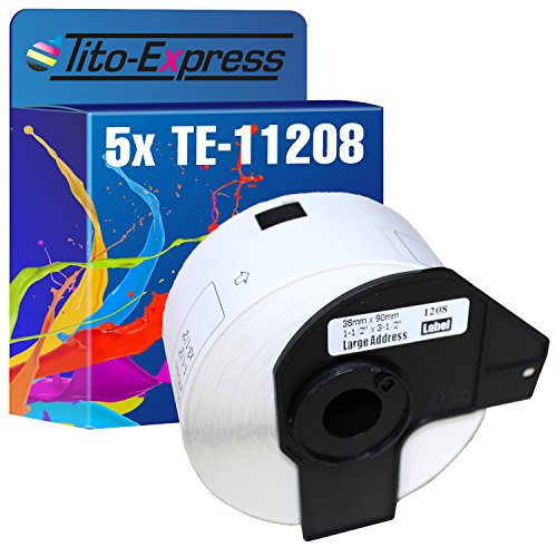 Tito-Express PlatinumSerie 5x Etiketten mit Trägerspule XXL kompatibel mit Brother P-Touch DK-11208 | Größe: 38mm x 90mm von Tito-Express