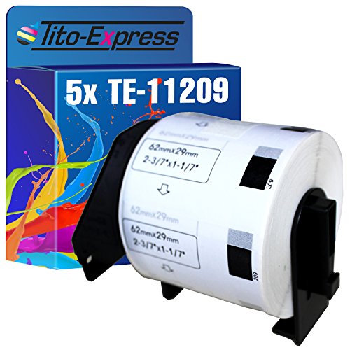Tito-Express PlatinumSerie 5x Etiketten mit Trägerspule XXL kompatibel mit Brother P-Touch DK-11209 | Größe: 62mm x 29mm von Tito-Express