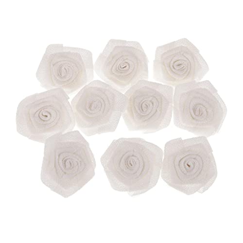 Tiuimk 10 x weiße 5 cm handgefertigte Sackleinen-Rosen für Hochzeit oder Party-Dekoration von Tiuimk