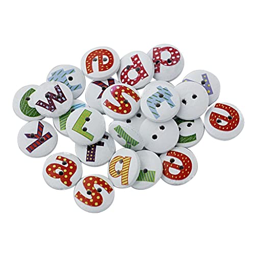 Tiuimk 15 mm Alphabet DIY Knöpfe – Packung mit 100 – weiße Holzknöpfe mit bunten Buchstaben zum Nähen, Basteln und Dekorationen von Tiuimk
