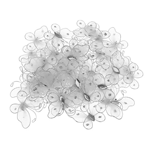 Tiuimk 50 weiße Strümpfe, Nylon, Schmetterlinge – 3,2 x 2 cm – Netzstoff und Draht von Tiuimk