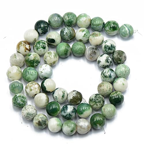 Tiuimk 8 mm grüne Baum-Achat-Edelsteinperlen – runde Cabochon-Perlen für Schmuckherstellung von Tiuimk