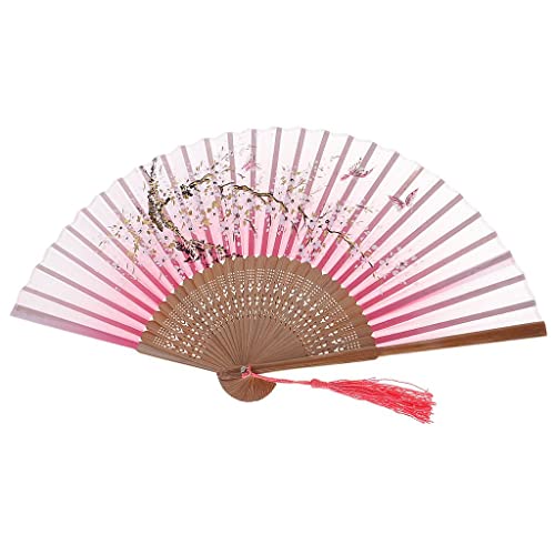Tiuimk Chinesische japanische Fächer, Art-Déco-Stil, Sakura-Schmetterling, Seidenstoff, Bambus-Fächer, faltbar, für Frauen, Hochzeit, Party, Heimdekorationen von Tiuimk