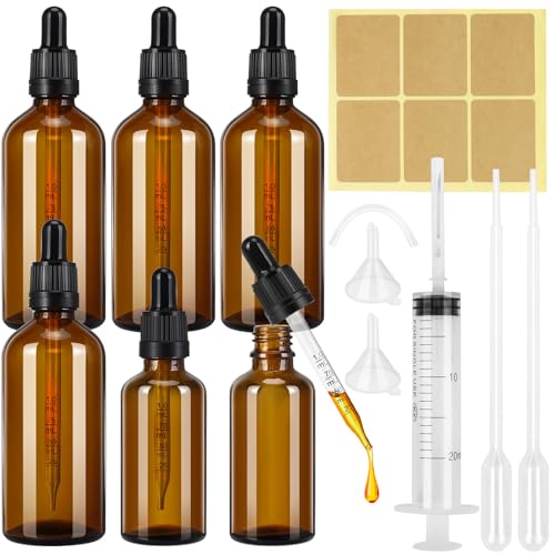 Tiusixsy Pipettenflasche 50ml 100ml, 6 Stück Braunglas Fläschchen mit Pipette und Trichter, Braunglasflasche Tropfflaschen für Parfümöle Ätherische Öle Aromatherapie Flüssigkeit von Tiusixsy