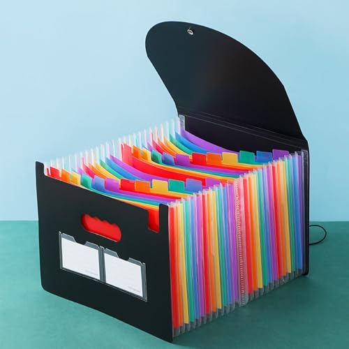 Akkordeon-Tasche, tragbar, A4, Fächermappe, Regenbogen-Organizer, Aktenbox, Papier, Rechnungen, Quittungen, Dokumentenhalter von Tiuyii