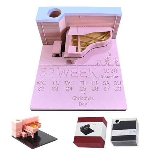 Time Piece Kalender, 2026 Tischkalender 3D Abreißpapier Schnitzerei Kunst Memo Pad Notizblock Geschenk für Weihnachten Einweihungsfeier Desktop Dekoration (Mit Kalender.Ohne Licht) von Tiuyii