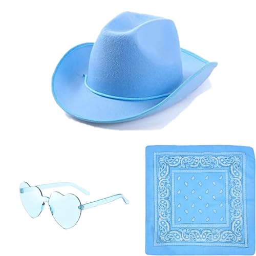 Tiuyii Damen Cowgirl Kostüm Set, Cowboyhut mit Herz Party Brille Bandana Cowboyhut für Wilder Westen Kostüm Karneval Cosplay Kostüm von Tiuyii