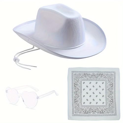 Tiuyii Damen Cowgirl Kostüm Set, Cowboyhut mit Herz Party Brille Bandana Cowboyhut für Wilder Westen Kostüm Karneval Cosplay Kostüm von Tiuyii