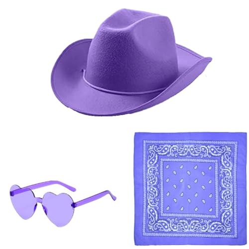Tiuyii Damen Cowgirl Kostüm Set, Cowboyhut mit Herz Party Brille Bandana Cowboyhut für Wilder Westen Kostüm Karneval Cosplay Kostüm von Tiuyii