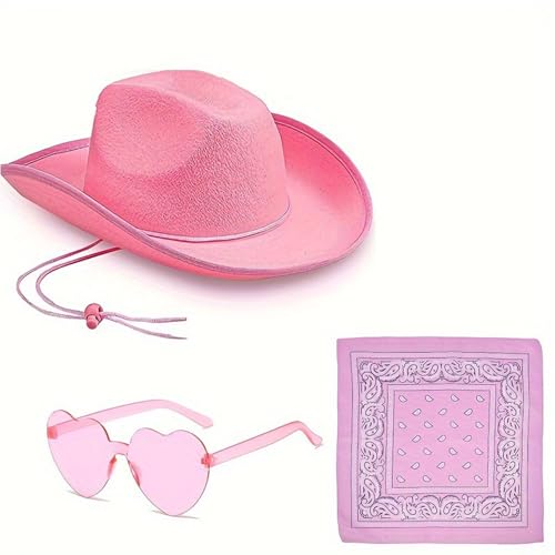 Tiuyii Damen Cowgirl Kostüm Set, Cowboyhut mit Herz Party Brille Bandana Cowboyhut für Wilder Westen Kostüm Karneval Cosplay Kostüm von Tiuyii