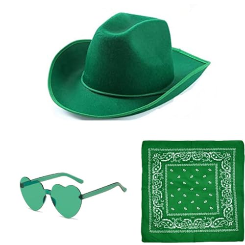 Tiuyii Damen Cowgirl Kostüm Set, Cowboyhut mit Herz Party Brille Bandana Cowboyhut für Wilder Westen Kostüm Karneval Cosplay Kostüm von Tiuyii