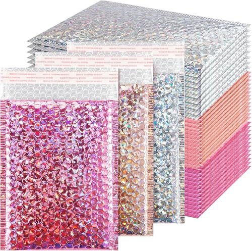 Holografische Luftpolster-Versandtaschen, 15,2 x 22,9 cm, wasserdichte Versandtaschen, Poly-gepolsterte Umschläge, selbstklebende Luftpolsterumschläge für Versand, Verpackung, kleine Unternehmen von Tivcck