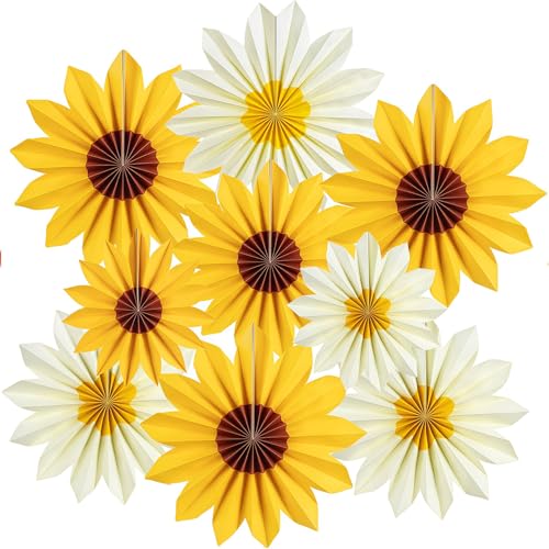 Tivleed Sonnenblumen- und Gänseblümchen-Party-Dekorationen, 9 Stück, gelbe und weiße Papierblumen, Wanddekorationen und hängende Fächer, Frühlingssommer-Garten-Thema für Geburtstage, Babypartys Tivleed Sonnenblumen- und Gänseblümchen-Party-Dekorationen, 9 Stück, gelbe und weiße Papierblumen, Wanddekorationen und hängende Fächer, Frühlingssommer-Garten-Thema für Geburtstage, Babypartys von Tivleed
