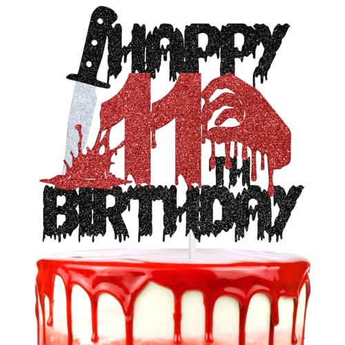 Tortenaufsatz "Happy 11th Killer", Bruh I'm 11, Horror-Thema, 11 Jahre alt, Geburtstagsparty-Dekoration, gruselige Halloween-Party, Foto-Requisiten von Tivurcia