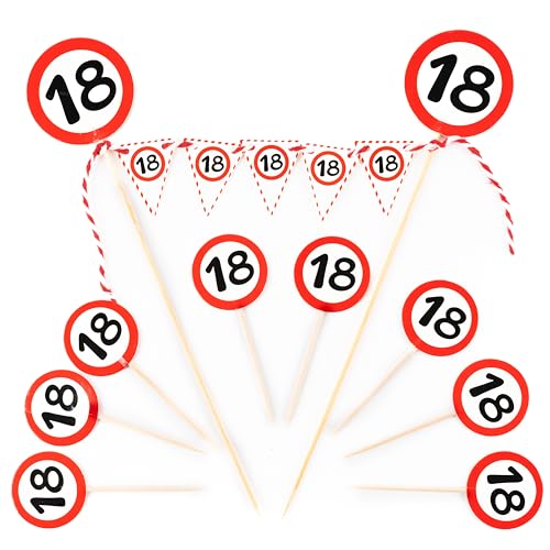 18 Geburtstag Deko Tortendeko Verkehrszeichen rot / weiß - Originelle Dekoration für einen gelungenen 18. Geburtstag Junge oder Mädchen - Tiwoca von Tiwoca