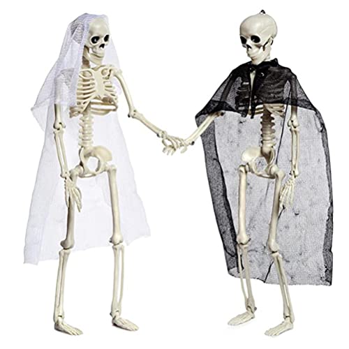 Tixiyu 2 Stück Skelett-Halloween-Dekoration, 40,6 cm große bewegliche Skelette, Braut und Bräutigam, Halloween-Dekorationen für Zuhause, Party, Friedhof, Spukhaus-Dekoration von Tixiyu