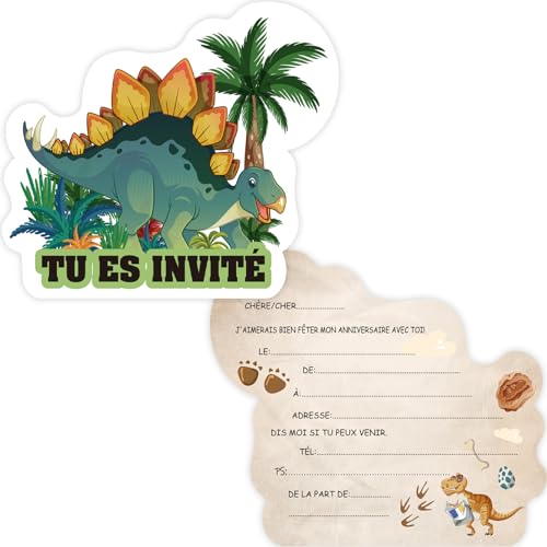 Tixlux 12 Einladungskarten zum Kindergeburtstag, 12 x 10 cm Dinosaurier Einladungskarten, Geburtstagseinladungen für Jungen und Mädchen, Geburtstagseinladungen Kinder Geburtstagsfeier Kinderparty von Tixlux