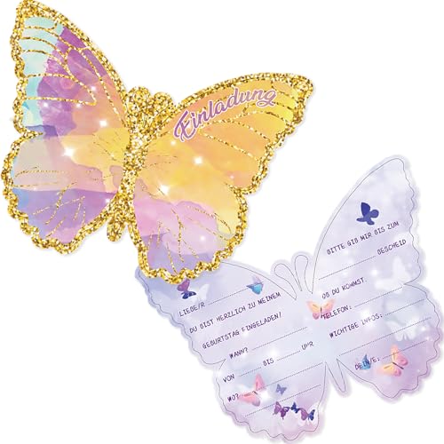 Tixlux 12 Einladungskarten zum Kindergeburtstag, 12 x 10 cm Schmetterlingen Einladungskarten, Geburtstagseinladungen für Mädchen und Jungen, Geburtstagseinladungen Kinder Geburtstagsfeier Kinderparty von Tixlux