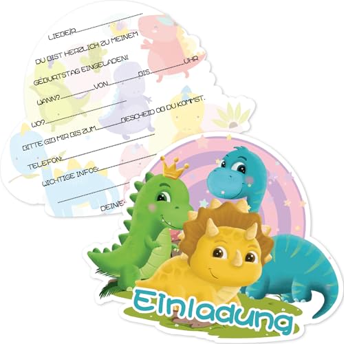 Tixlux 12 Einladungskarten zum Kindergeburtstag, 15 x 13 cm Dinosaurier Einladungskarten, Geburtstagseinladungen für Jungen und Mädchen, Geburtstagseinladungen Kinder Geburtstagsfeier Kinderparty von Tixlux
