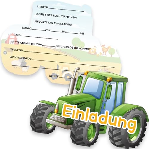 Tixlux 12 Einladungskarten zum Kindergeburtstag, 16 x 11 cm Traktor Einladungskarten, Geburtstagseinladungen für Jungen und Mädchen, Kinder Geburtstagsfeier Kinderparty von Tixlux