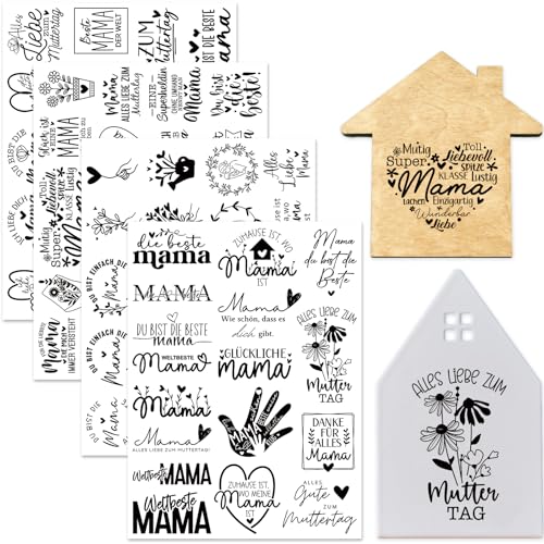 Tixlux 4 Stück Rub On Sticker, Folie Transferaufkleber 19x14cm für Glas, Handarbeiten, DIY-Dekoration & Geschenke, Ideal für Muttertag, Geburtstag, Party Deko (Mama) von Tixlux