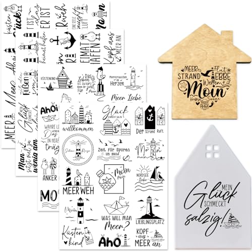 Tixlux 4 Stück Rub On Sticker, Folie Transferaufkleber 19x14cm für Glas, Handarbeiten, Dekoration, DIY-Kunsthandwerk, Geschenke Deko, Party Deko (Meer) von Tixlux