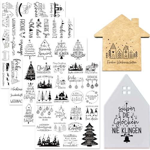 Tixlux 4 Stück Rub On Sticker, Folie Transferaufkleber 19x14cm für Glas, Handarbeiten, Dekoration, DIY-Kunsthandwerk, Geschenke Deko, Party Deko (Weihnachten Ⅱ) von Tixlux