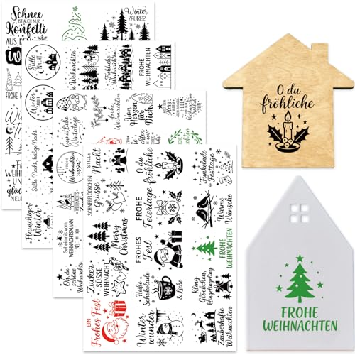 Tixlux 4 Stück Rub On Sticker, Folie Transferaufkleber 19x14cm für Glas, Handarbeiten, Dekoration, DIY-Kunsthandwerk, Geschenke Deko, Party Deko (Weihnachten Ⅲ) von Tixlux