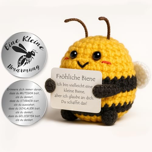 Tixlux Pocket Hug Fröhliche Biene, Kreative Strickwolle Biene Puppe und Kleine Umarmung Glücksbringer, Mutmacher Geschenk, Gute Besserung Geschenk, Einschulung Geschenk Tixlux Pocket Hug Fröhliche Biene, Kreative Strickwolle Biene Puppe und Kleine Umarmung Glücksbringer, Mutmacher Geschenk, Gute Besserung Geschenk, Einschulung Geschenk von Tixlux