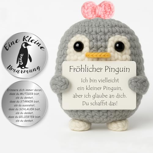 Tixlux Pocket Hug Fröhlicher Pinguin, Kreative Strickwolle Pinguin Puppe und Kleine Umarmung Glücksbringer, Mutmacher Geschenk, Gute Besserung Geschenk, Einschulung Geschenk (Rosa) von Tixlux