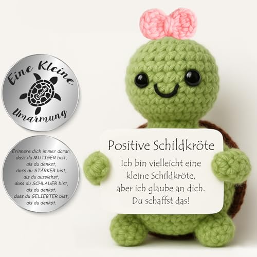 Tixlux Pocket Hug Positive Schildkröte, Kreative Strickwolle Schildkröte Puppe und Kleine Umarmung Glücksbringer, Mutmacher Geschenk, Gute Besserung Geschenk, Einschulung Geschenk (Rosa) von Tixlux