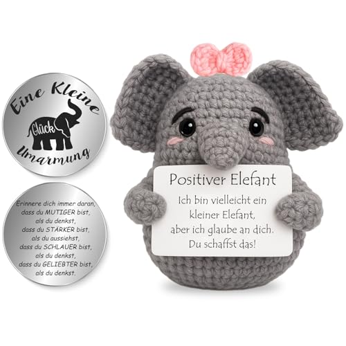 Tixlux Pocket Hug Positiver Elefant, Kreative Strickwolle Elefant Puppe und Kleine Umarmung Glücksbringer, Mutmacher Geschenk, Gute Besserung Geschenk, Einschulung Geschenk (Rosa) von Tixlux
