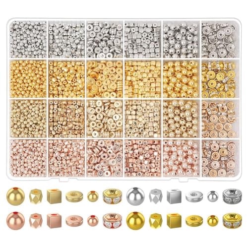 Tixqeaif 3820 Stück Goldperlen für die Schmuckherstellung, Verschiedene Armbandperlen, Strass-Abstandsperlen, Flache Perlen, Kleine Goldperlen, Langlebig, Einfache Installation Tixqeaif 3820 Stück Goldperlen für die Schmuckherstellung, Verschiedene Armbandperlen, Strass-Abstandsperlen, Flache Perlen, Kleine Goldperlen, Langlebig, Einfache Installation von Tixqeaif