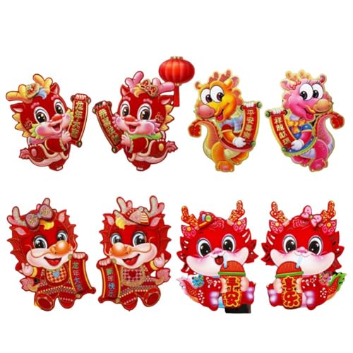 Tixqeaif 4 Stile Cartoon Chinesischer Drache Tür- und Fensteraufkleber, Chinesisches Neujahr, Frühlingsfest, Party-Dekoration von Tixqeaif