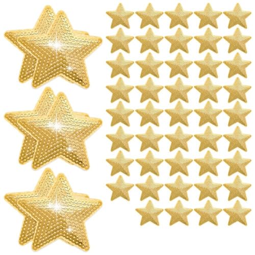 Tixqeaif 50 StüCk Stern-Pailletten zum AufbüGeln, Stern-Stickapplikationen, SternföRmiger Reparaturflicken zum Selbermachen (Gold) von Tixqeaif