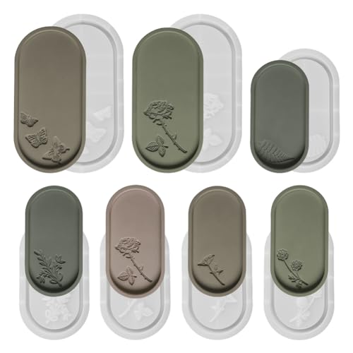Tixqeaif 7 PCS Oval Aufbewahrungsbehälter Zement Silikonform Palette Form Milchweiß DIY Rosenblumen Schmetterling Schnitzuntersetzer Form Harz Beton Gipsform von Tixqeaif
