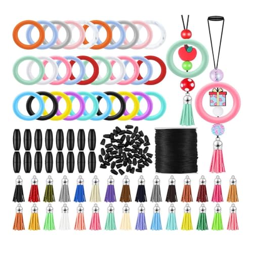 Tixqeaif Silikon-Perlenring-Set-Kit 65mm Runder Silikonperlenring und Schlüsselanhängertassel für DIY-Schlüsselanhänger-Armband-Schmuck, Einfach zu Benutzen, Langlebig Tixqeaif Silikon-Perlenring-Set-Kit 65mm Runder Silikonperlenring und Schlüsselanhängertassel für DIY-Schlüsselanhänger-Armband-Schmuck, Einfach zu Benutzen, Langlebig von Tixqeaif