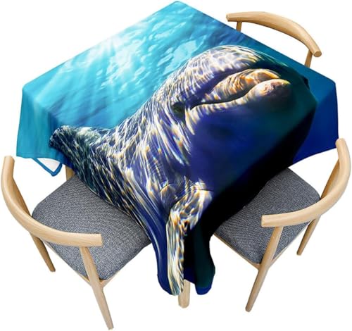 Tischdecke Outdoor Delfin Tischdecken Abwaschbar 3D Meer Tischdecke Wetterfest Wasserdicht für Party Biertisch, 100x100 cm Q.P2743 Tischdecke Outdoor Delfin Tischdecken Abwaschbar 3D Meer Tischdecke Wetterfest Wasserdicht für Party Biertisch, 100x100 cm Q.P2743 von Tizhweqo