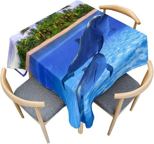 Tischdecke Outdoor Delfin Tischdecken Abwaschbar 3D Meer Tischdecke Wetterfest Wasserdicht für Party Biertisch, 140x240 cm Q.P1028 Tischdecke Outdoor Delfin Tischdecken Abwaschbar 3D Meer Tischdecke Wetterfest Wasserdicht für Party Biertisch, 140x240 cm Q.P1028 von Tizhweqo