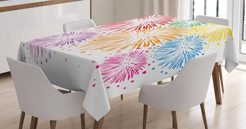 Tischdecke Outdoor Feuerwerk Tischdecken Abwaschbar 3D Neujahr Tischdecke Wetterfest Wasserdicht für Party Biertisch, 150x150 cm Q/P4155 von Tizhweqo