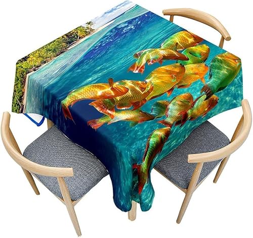 Tischdecke Outdoor Fisch Tischdecken Abwaschbar 3D Meer Tischdecke Wetterfest Wasserdicht für Party Biertisch, 100x100 cm Q.P1753 von Tizhweqo