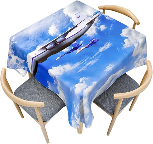 Tischdecke Outdoor Flugzeug Tischdecken Abwaschbar 3D Blauer Himmel Tischdecke Wetterfest Wasserdicht für Party Biertisch, 100x100 cm Q.P1823 von Tizhweqo