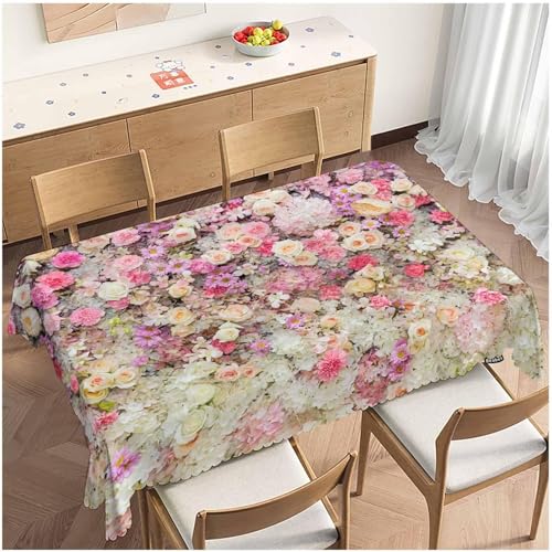 Tischdecke Outdoor Gartenszene Tischdecken Abwaschbar 3D Rose Tischdecke Wetterfest Wasserdicht für Party Biertisch, 140x140 cm Q/P4064 von Tizhweqo