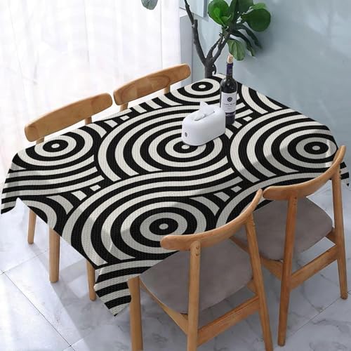 Tischdecke Outdoor Geometrisches Muster Tischdecken Abwaschbar 3D Schwarz-Weiße Streifen Tischdecke Wetterfest Wasserdicht für Party Biertisch, 140x200 cm Q.P2137 von Tizhweqo