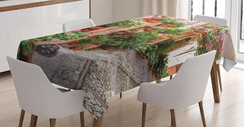 Tischdecke Outdoor Italien Tischdecken Abwaschbar 3D Gartenszene Tischdecke Wetterfest Wasserdicht für Party Biertisch, 100x100 cm Q/P4403 von Tizhweqo