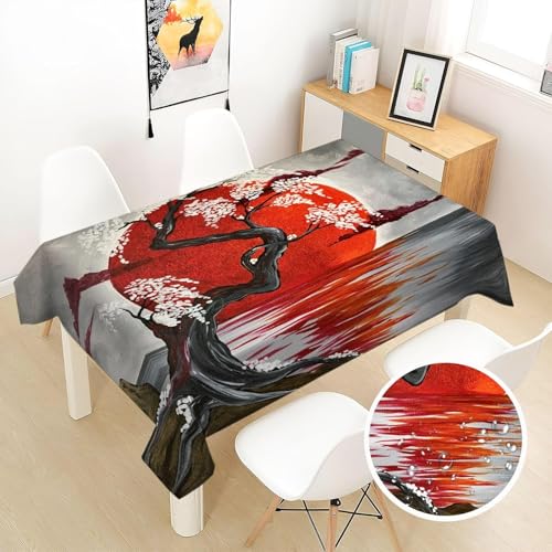 Tischdecke Outdoor Kirschblüten Tischdecken Abwaschbar 3D Japanisches Thema Tischdecke Wetterfest Wasserdicht für Weihnachten Party Biertisch, 140x140 cm A/B3012 von Tizhweqo